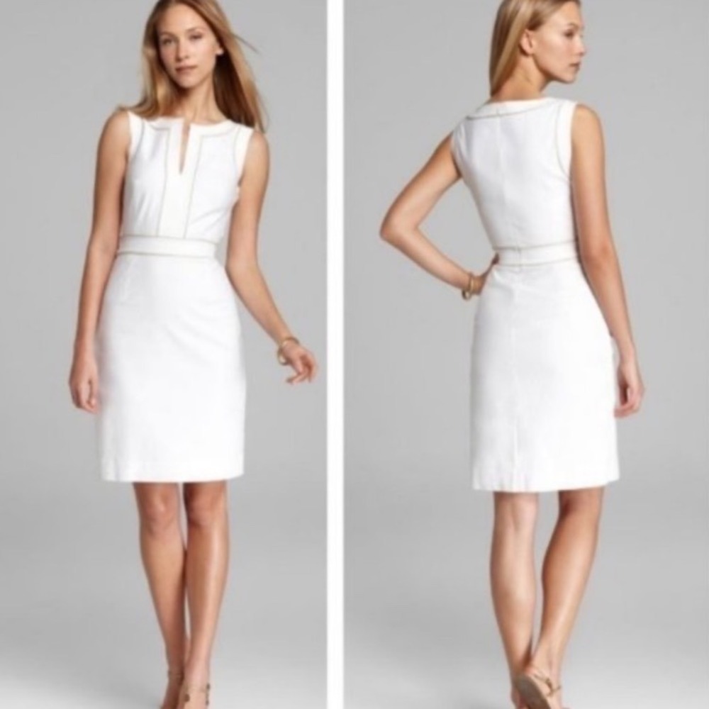 Tory Burch Zoie Stretch Cotton Sheath Dress Size 8 White Silver